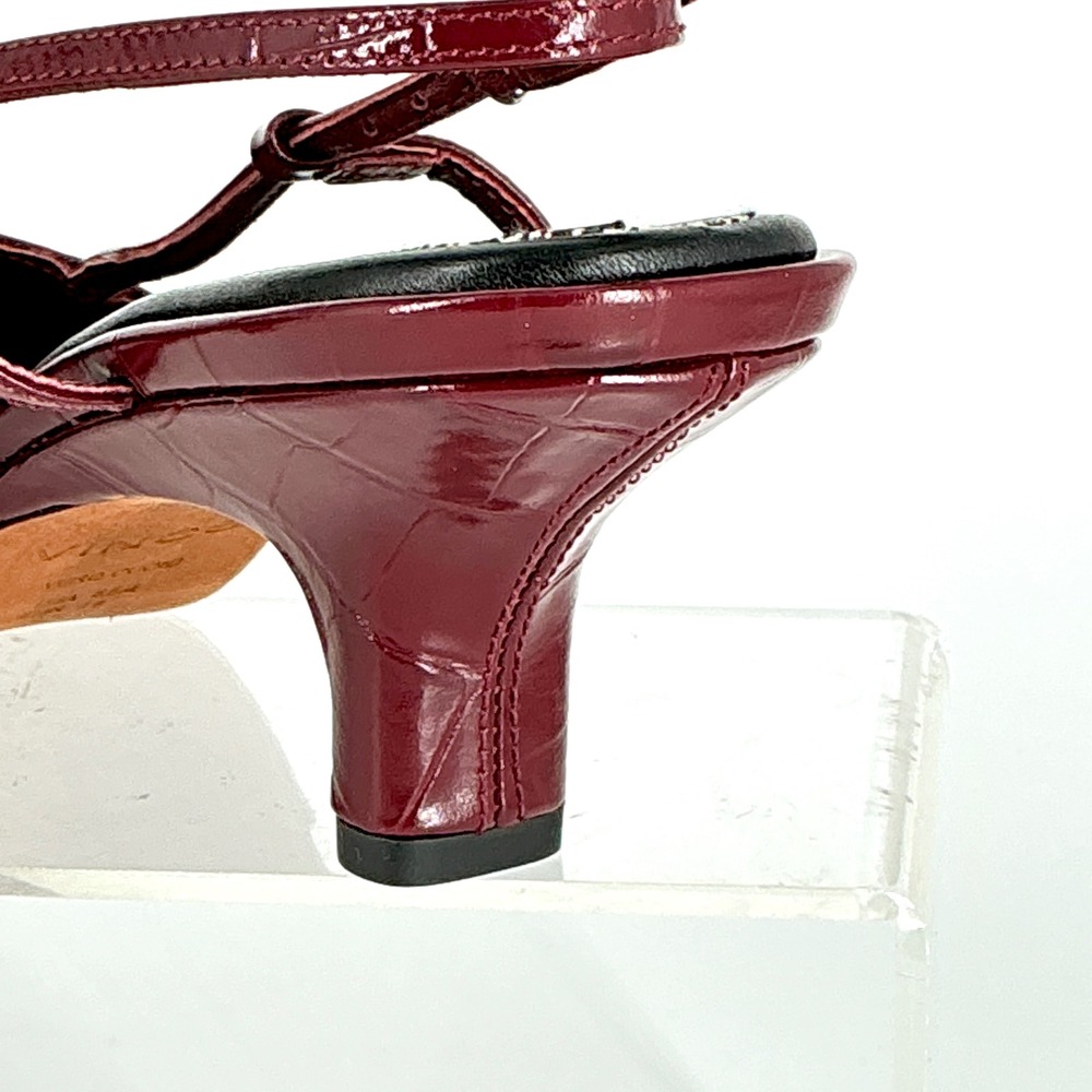 Vince Size 8.5 Burgundy Croc Print Leather Slingback Kitten Heels NEW Pumps $375 - Picture 11 of 16